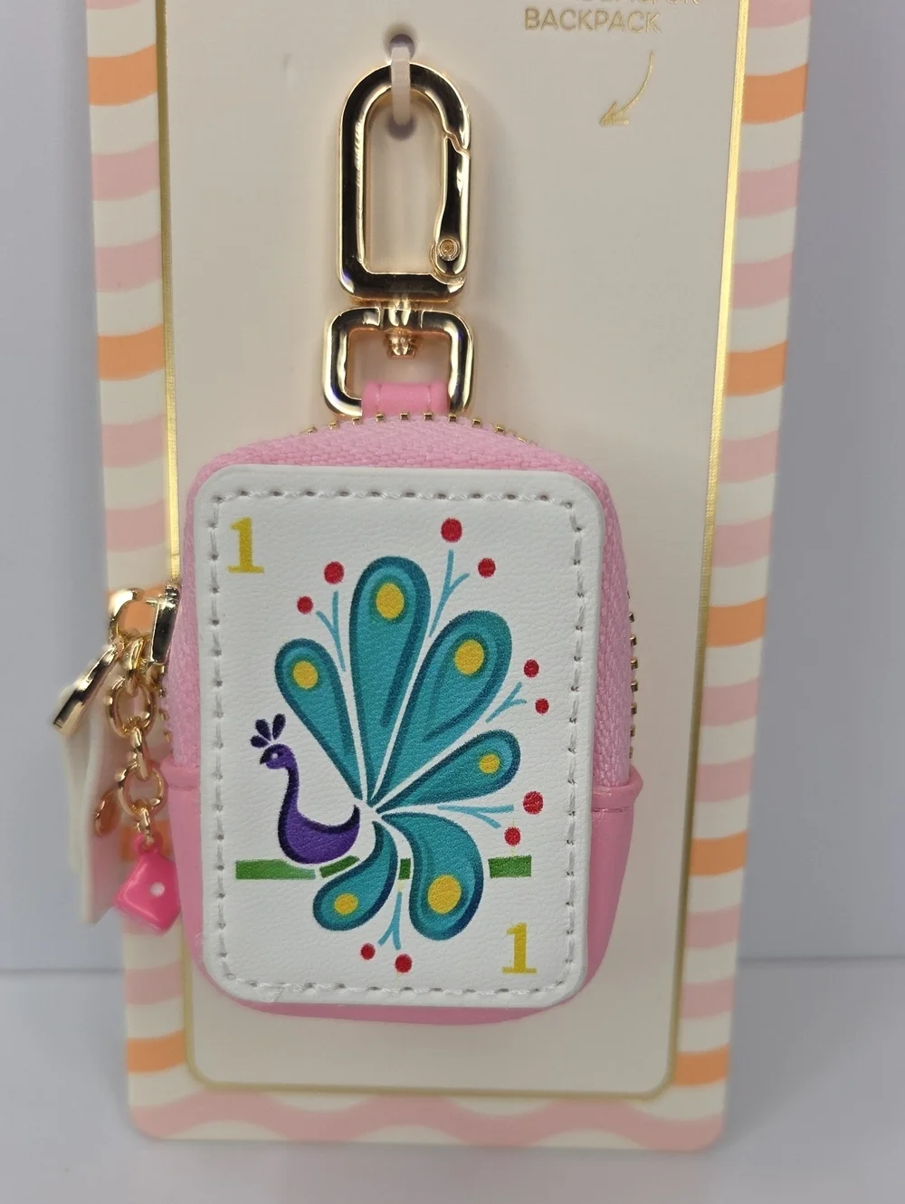 🦚▪️Piper K ▪️Pink Peacock Bag Charm & Key Chain